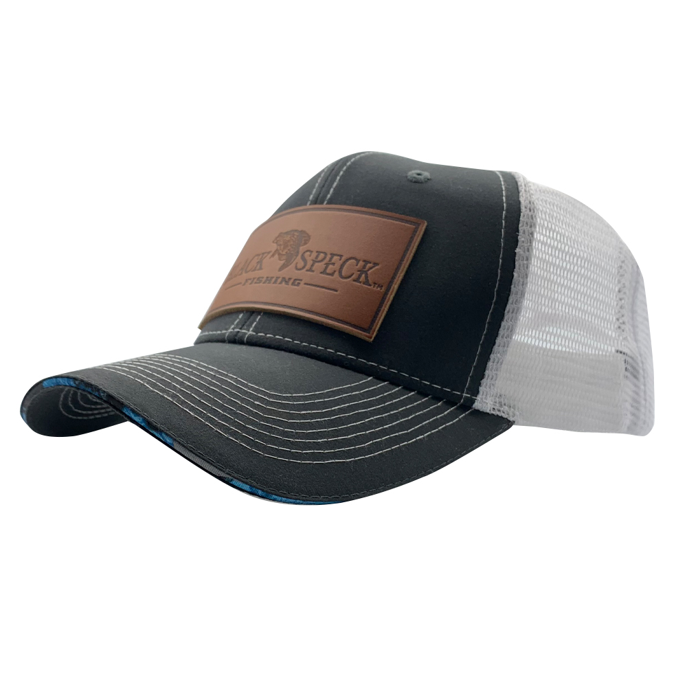 LEATHER PATCH MESH-BACK CAP – GREY AND WHITE