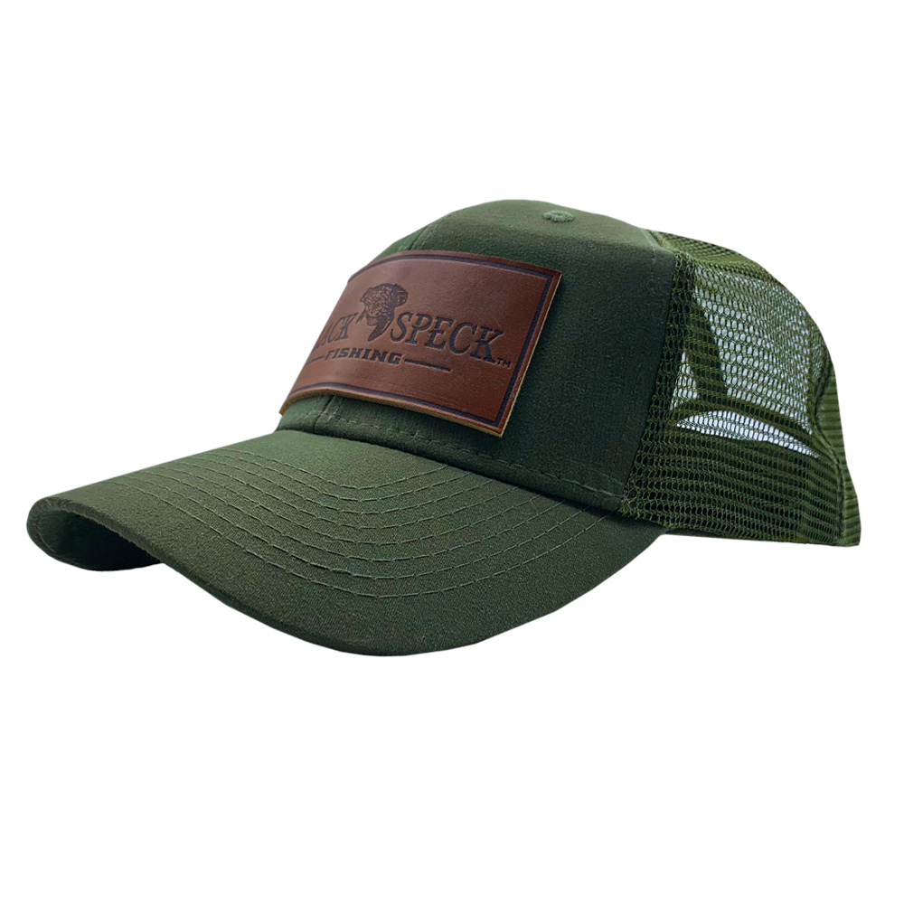 LEATHER PATCH MESH-BACK CAP – OLIVE GREEN